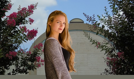 Photo On Photo Background Redbud Museum Model with Long Hair